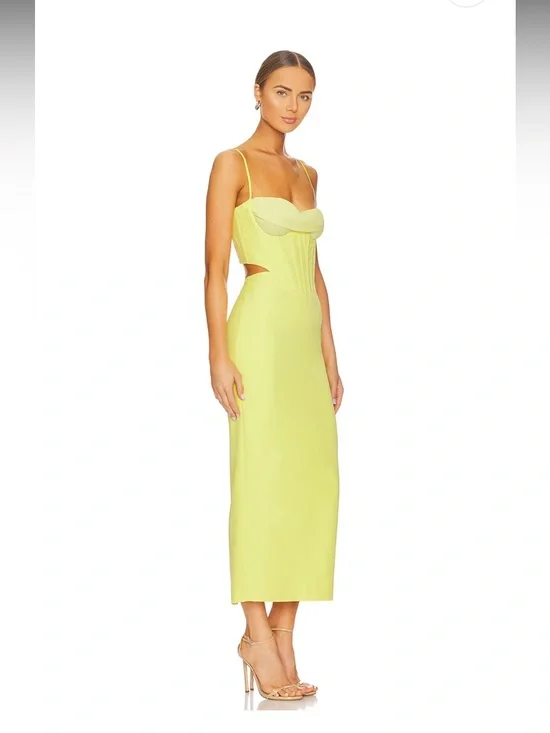 Bardot Lemon Yellow Satin Corset Maxi Dress - Picture 4 of 10
